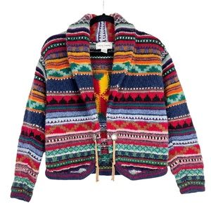 Vintage Colorful Navajo Knit Wool Cardigan Sweater M